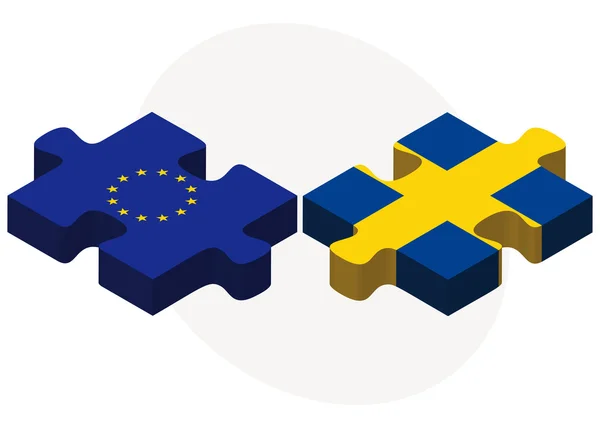 European Union and Sweden Flags in puzzle — Stock Vector