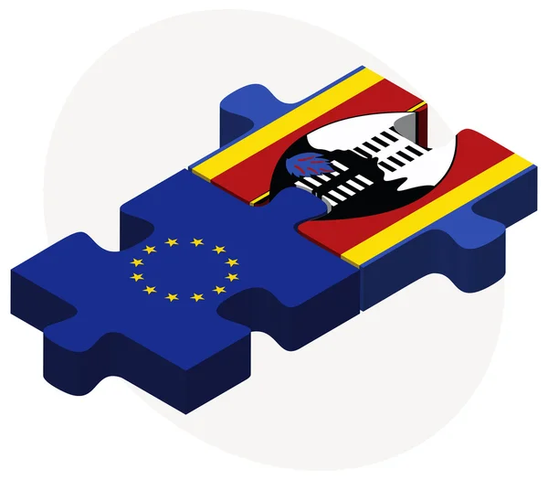 Europese Unie en Swaziland vlaggen in puzzel — Stockvector