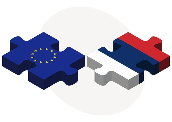 Union européenne et Serbie Drapeaux en puzzle — Image vectorielle