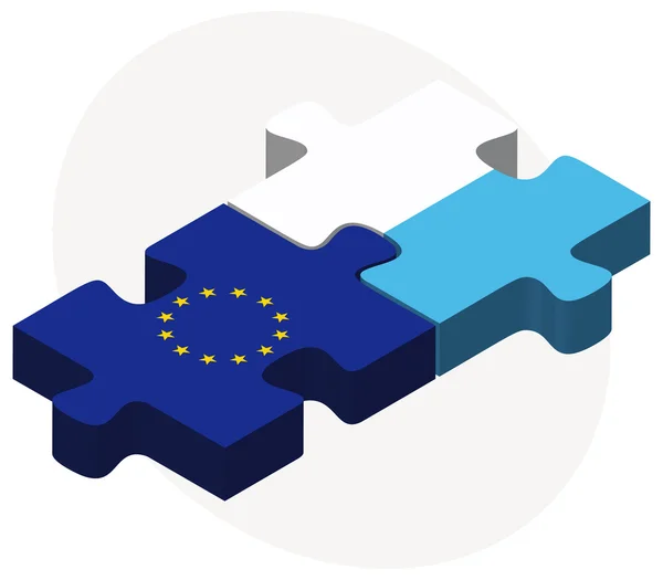 Banderas de la Unión Europea y San Marino en rompecabezas — Vector de stock