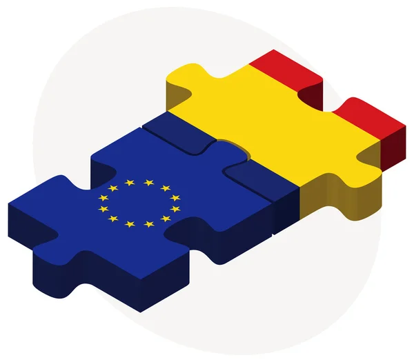 Banderas de la Unión Europea y Rumanía — Vector de stock