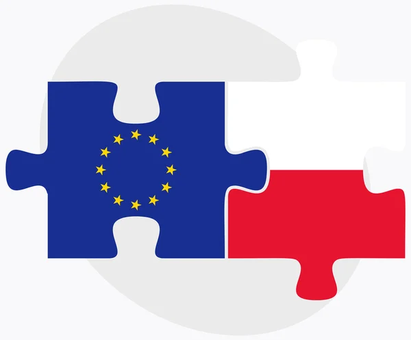 Banderas de la Unión Europea y Polonia — Vector de stock