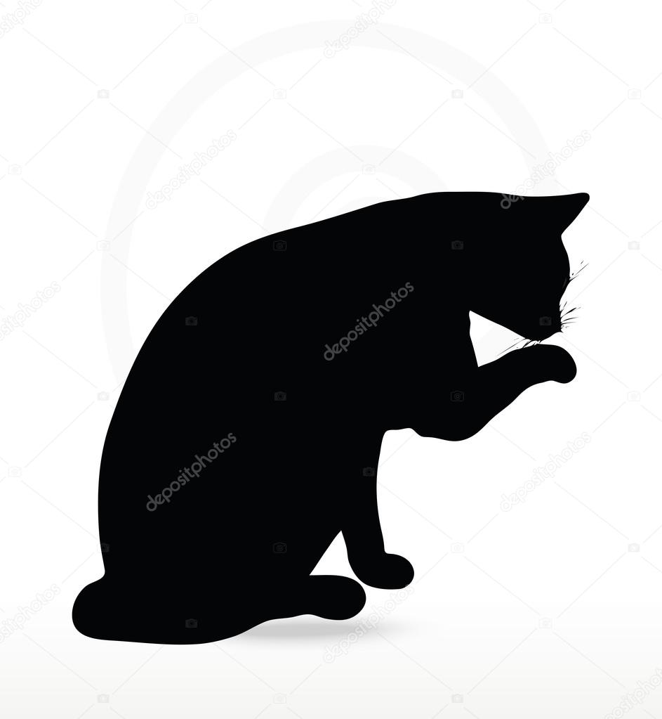 Vector Image - cat silhouette in Cleaning Paw pose 