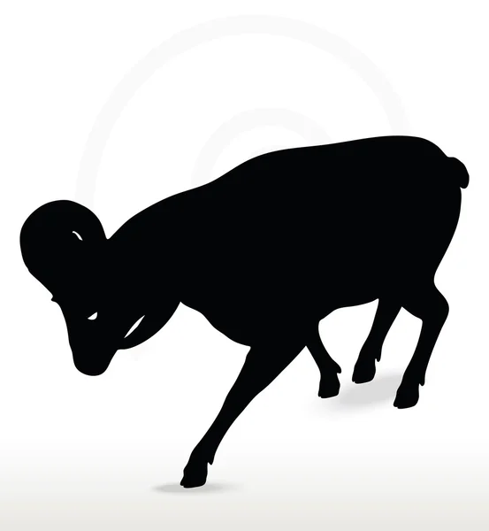 Grande silhouette de mouton de corne en bas de la colline pose — Image vectorielle