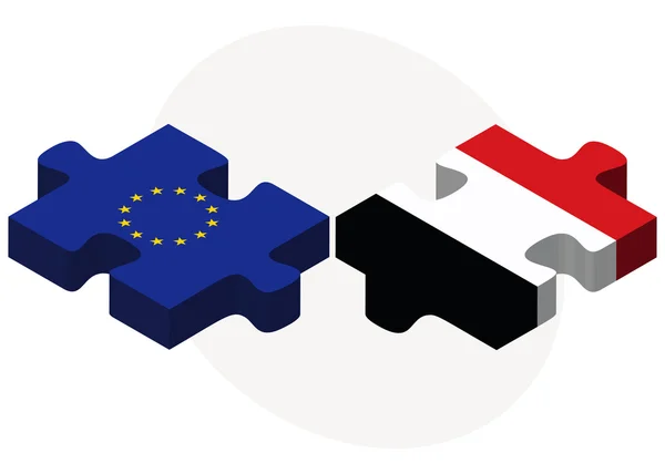 Europese Unie en Jemen vlaggen — Stockvector