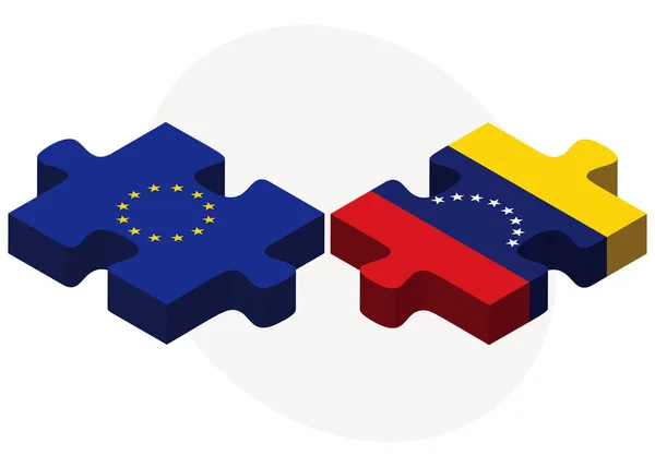 European Union and Venezuela Flags in puzzle — Stock Vector