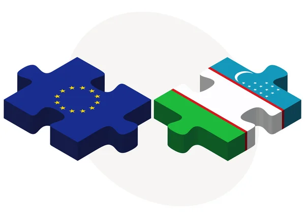 Európai Unió és Üzbegisztán zászlók — Stock Vector