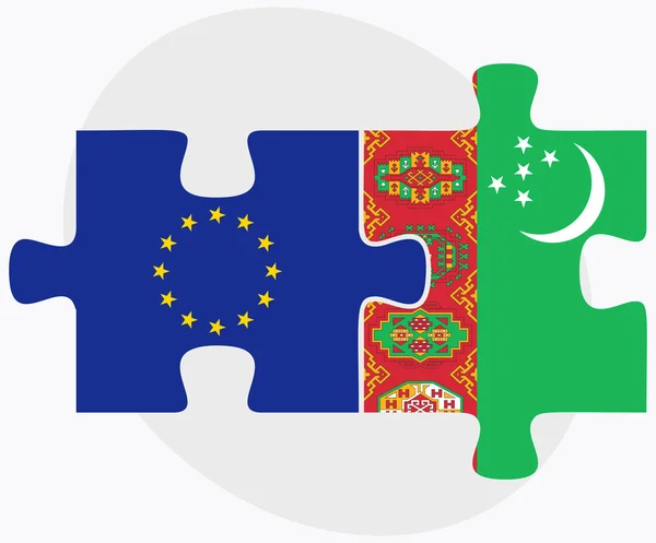 European Union and Turkmenistan Flags — Stock Vector