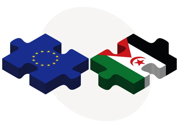 Europese Unie en de Westelijke Sahara vlaggen — Stockvector