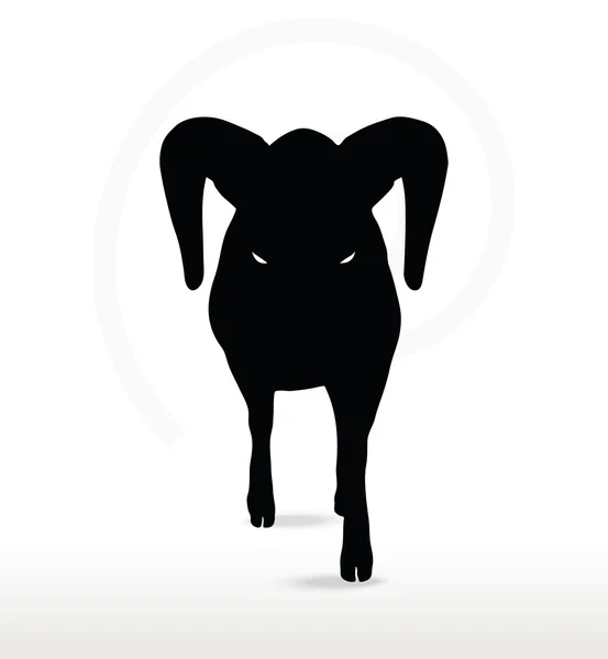 Grande silhouette de mouton de corne en bas de la colline pose — Image vectorielle