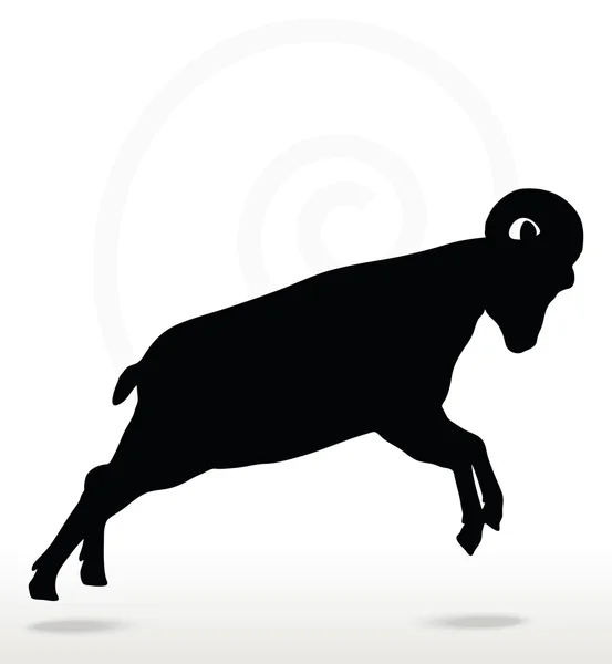 Silueta de oveja de cuerno grande en pose de ataque — Vector de stock