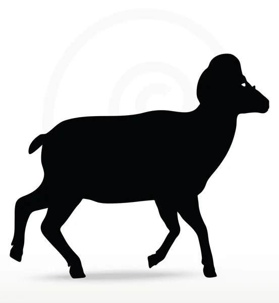 Grande silhouette de mouton corne dans la pose de marche — Image vectorielle