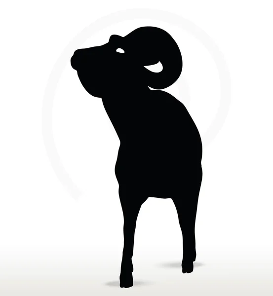 Grande silhouette de mouton de corne dans la pose vers le haut du visage — Image vectorielle