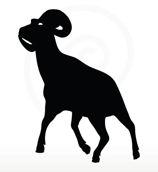Grande silhouette de mouton corne dans la pose de marche — Image vectorielle