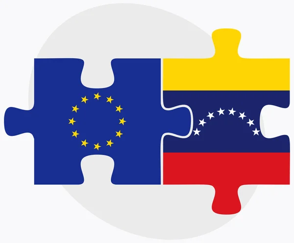 欧洲联盟和委内瑞拉国旗在拼图 — 图库矢量图片