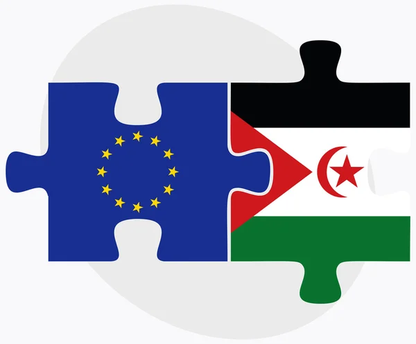 Europese Unie en de Westelijke Sahara vlaggen — Stockvector