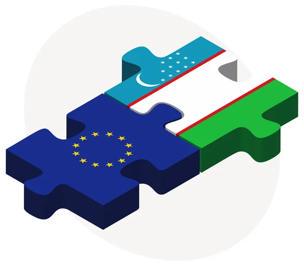 Bandiere dell'Unione europea e dell'Uzbekistan — Vettoriale Stock