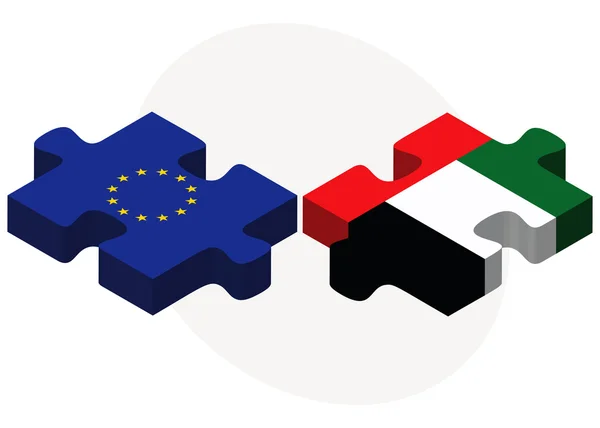 Bandiere dell'Unione europea e degli Emirati arabi uniti — Vettoriale Stock