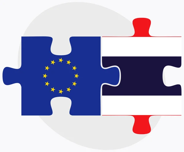 Banderas de la Unión Europea y Tailandia — Vector de stock