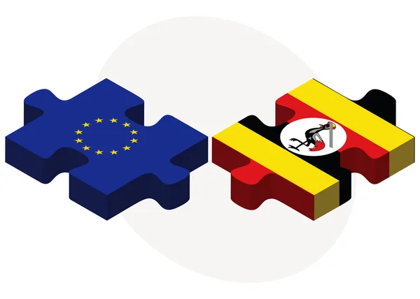 Bandeiras da União Europeia e do Uganda — Vetor de Stock