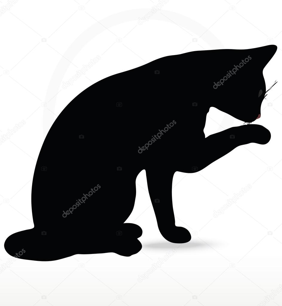 Vector Image - cat silhouette in Cleaning Paw pose 
