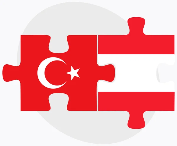 Banderas de Turquía y Austria en puzzle — Vector de stock