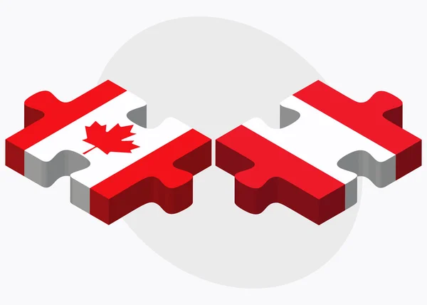 Banderas de Canadá y Austria en puzzle — Vector de stock