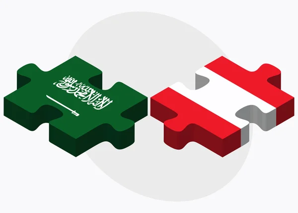 Banderas de Arabia Saudita y Austria en puzzle — Vector de stock
