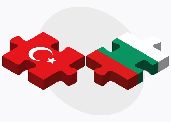 Turkije en Bulgarije vlaggen in puzzel — Stockvector