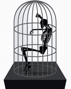 kafeste oturan içinde iskelet siluet