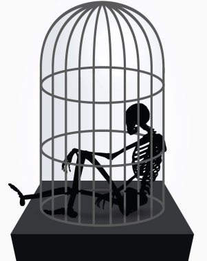 kafeste oturan içinde iskelet siluet