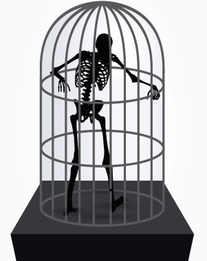 ayakta kafeste iskelet siluet 