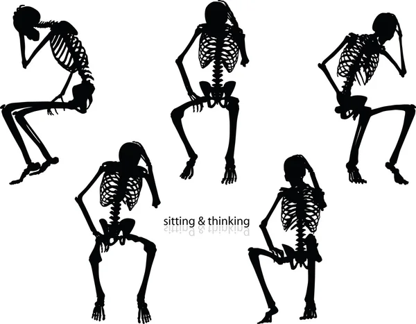 Silhouette squelette dans la pose de pensée — Image vectorielle