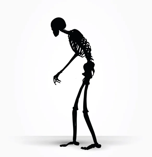 Silhouette scheletro in vecchia posa a piedi — Vettoriale Stock