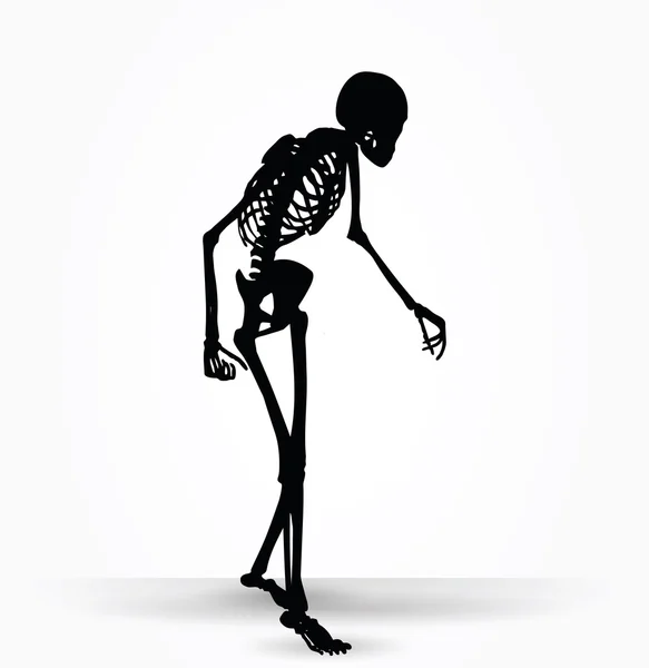 Skeleton silhouet in oude lopen pose — Stockvector