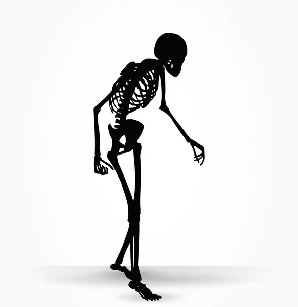 Skeleton silhouette in old walk pose — Stock Vector