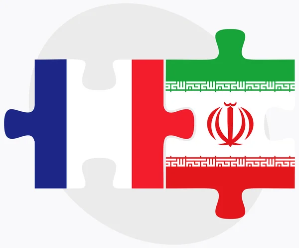 Frankreich und iranische Flaggen in Puzzle — Stockvektor