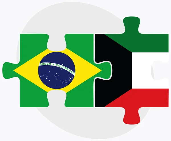 Banderas de Brasil y Kuwait — Vector de stock