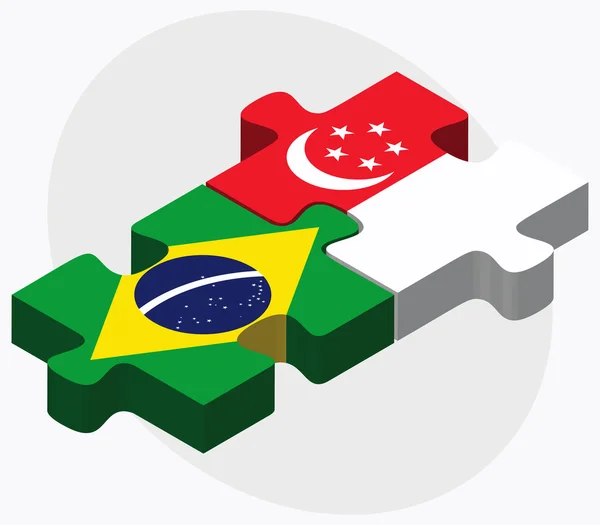 Bandeiras do brasil e do singapore — Vetor de Stock