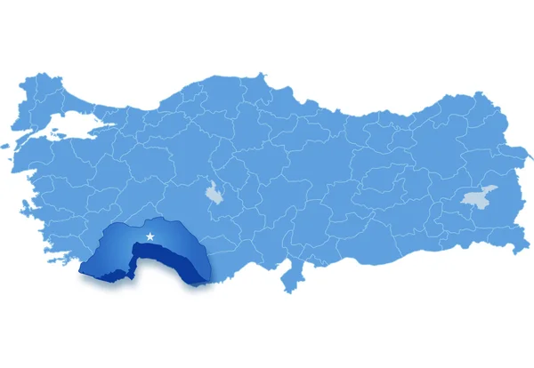 Kaart van Turkije, Antalya — Stockvector