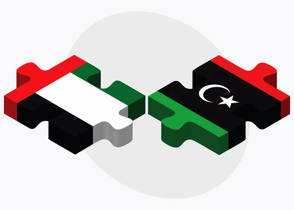 Emirati Arabi Uniti e Libia Bandiere — Vettoriale Stock