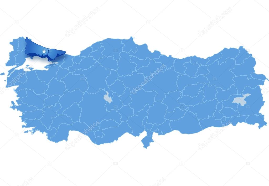 Map of Turkey where Istanbul province is pulled out