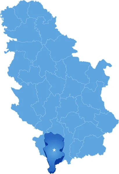 Kaart van Servië, Subdivisie District Prizren — Stockvector