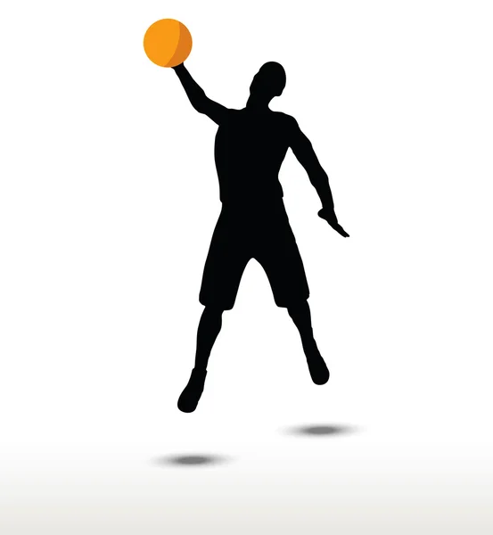Basketbol oyuncu slhouette slam poz — Stok Vektör
