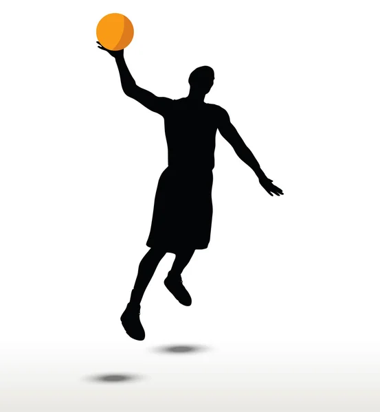 Baloncesto jugador slhouette en slam pose — Vector de stock