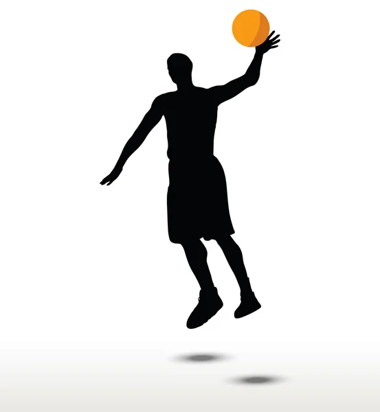 Baloncesto jugador slhouette en slam pose — Vector de stock