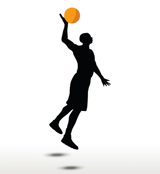 Baloncesto jugador slhouette en slam pose — Vector de stock