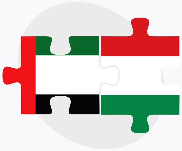 Banderas de Emiratos Árabes Unidos y Hungría — Vector de stock