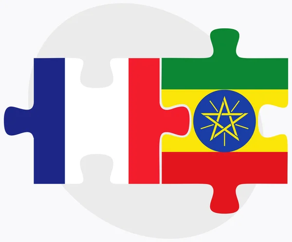 Banderas de Francia y Etiopía en rompecabezas — Vector de stock