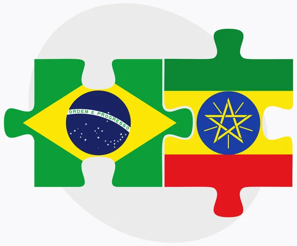 Brazilië en Ethiopië vlaggen in puzzel — Stockvector